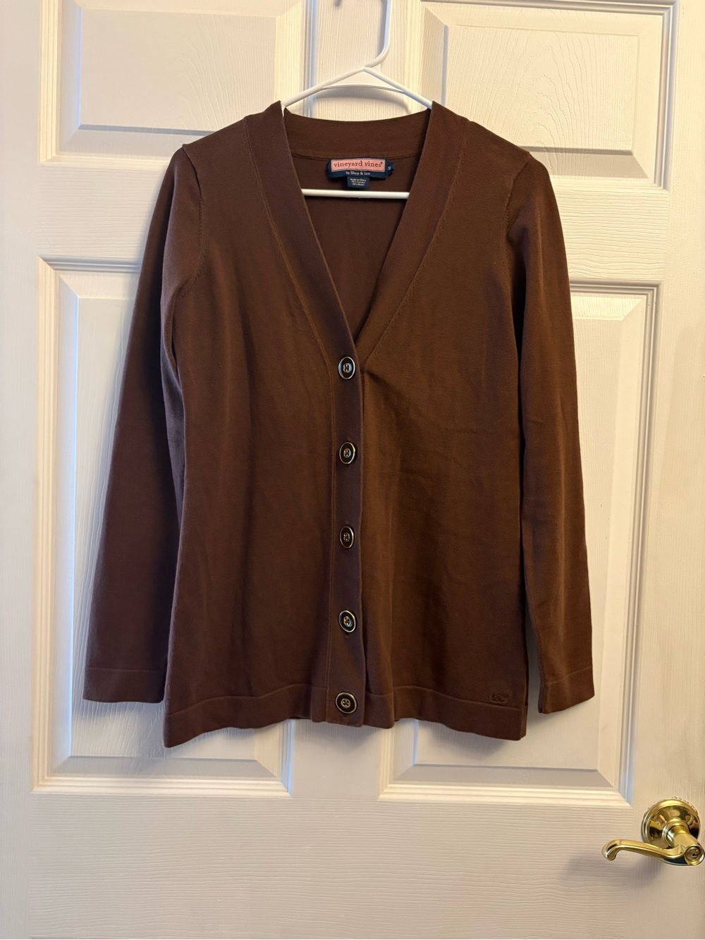 Vineyard Vines Cotton Blend Brown Long Sleeve Cardigan